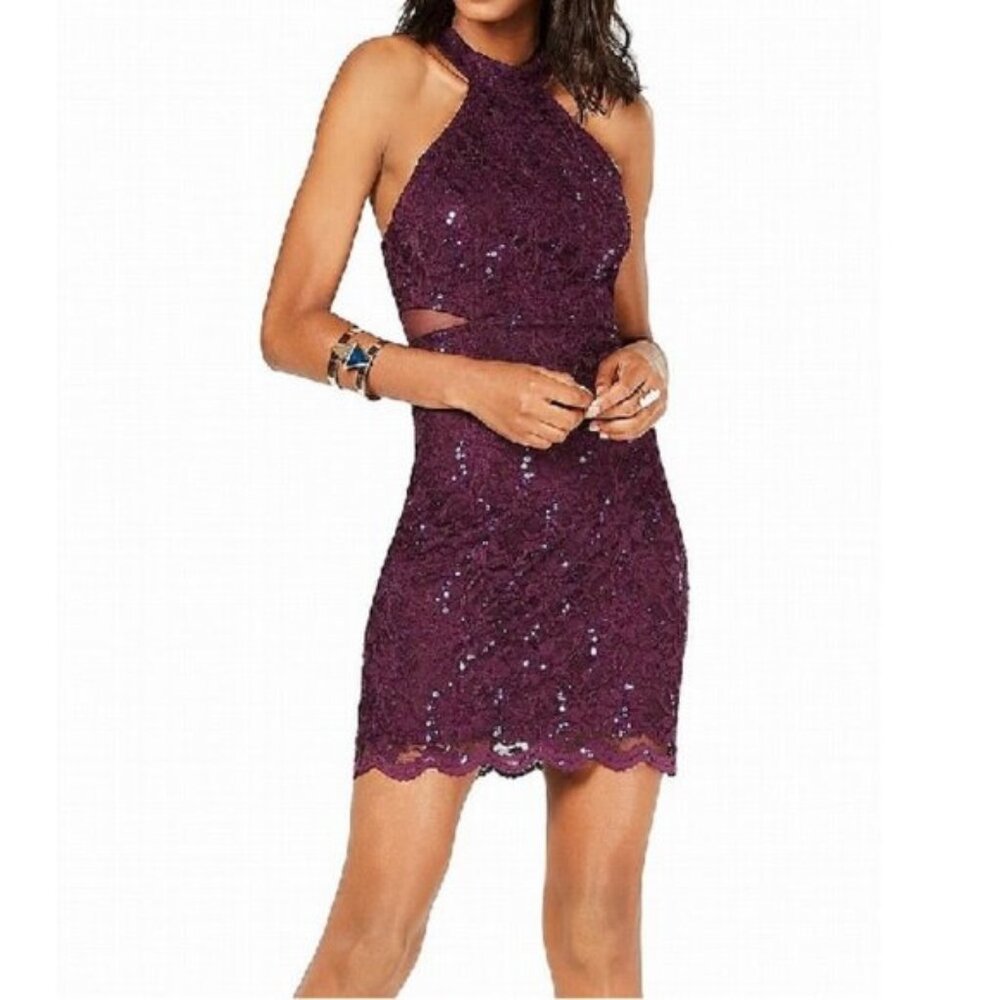Jump  Sequined Lace Illusion Bodycon Dress